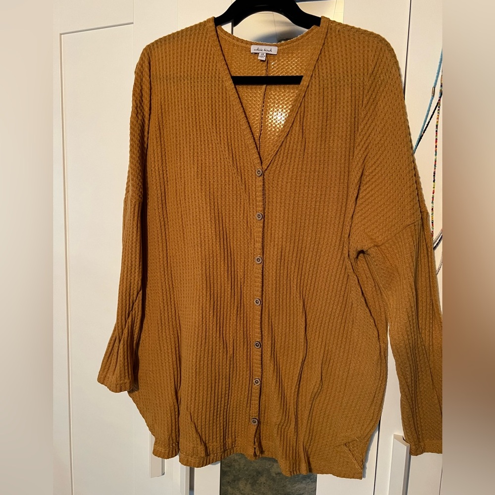 White Birch 2x waffle knit cardigan